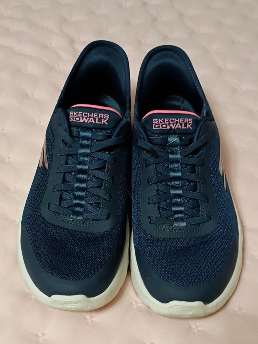 Skechers Slip-ins GOwalk Navy Walking Shoes with Pink Accents